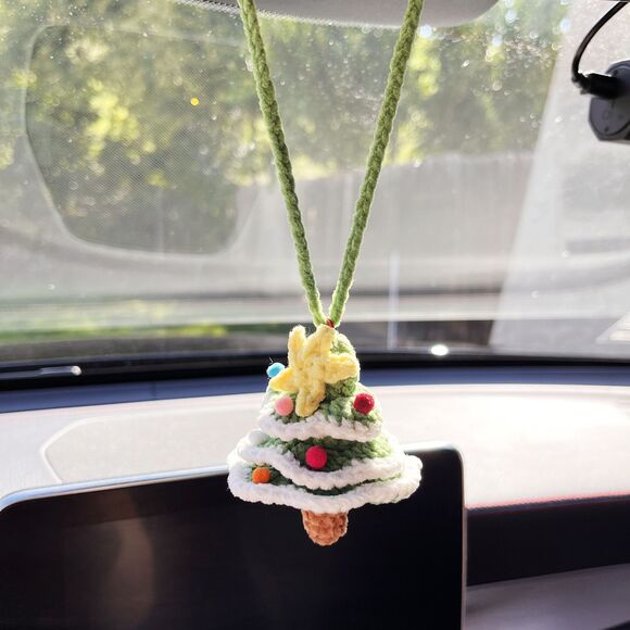 Glow-in-the-dark Christmas tree ornament — crochet car charm, rearview mirror - Picture 3 of 12